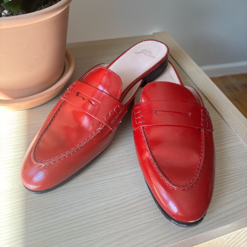 J Crew red patent mules women’s 8